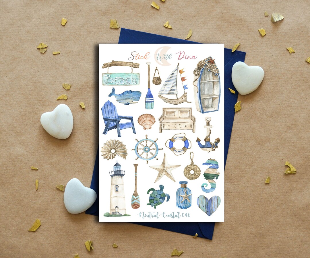 Coastal Stickers Sheet Nautical Bujo Stickers, Beach Planner Stickers