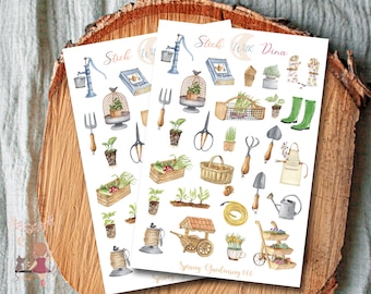 Spring Gardening Stickers Sheet | Bujo Stickers, Planner Stickers, Bullet Journaling Stickers, Sticker Sheet Journal, Spring stickers 066