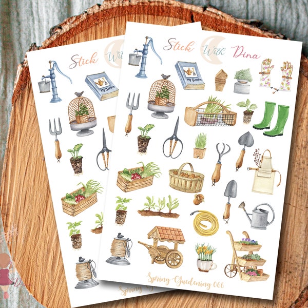 Spring Gardening Stickers Sheet | Bujo Stickers, Planner Stickers, Bullet Journaling Stickers, Sticker Sheet Journal, Spring stickers 066