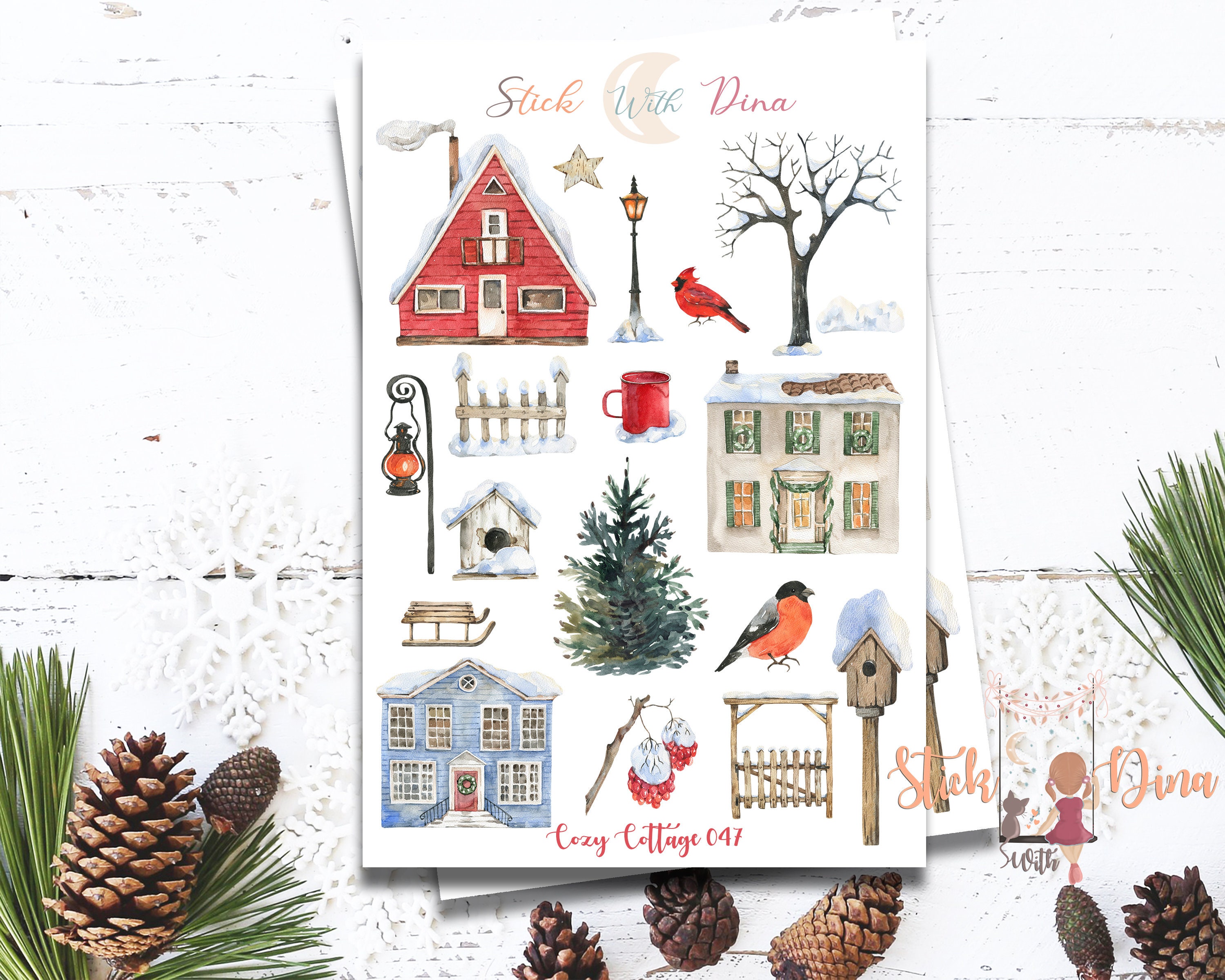 Cozy Cottage Stickers Sheet | Bujo Stickers, Winter Planner Stickers ...