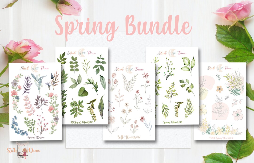 Spring Blossom Stickers Bundle Sheet | Bujo Stickers, Planner Bullet ...