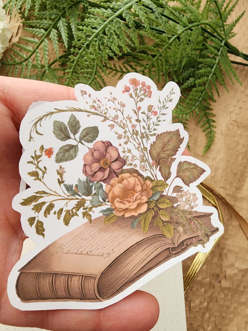 Vintage Floral Books Stickers| Die Cut Bujo stickers| Journal Sticker| Planner Sticker Pack| Scrapbooking Stickers| journaling Sticker image 8