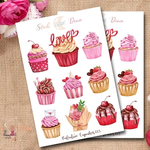 Valentines Cupcakes Stickers | bujo sticker, aesthetic stickers, planner sticker, cute dessert stickers, journaling stickers