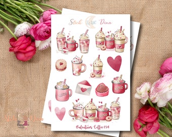 Autocollants de café Saint-Valentin | autocollant bujo, autocollants esthétiques, autocollants de planificateur, autocollants de dessert mignons, autocollants de journalisation, journal