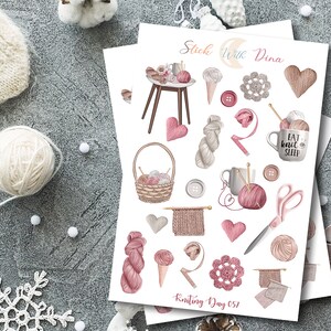 Knitting Day Stickers Sheet |  Bujo Stickers, Winter Planner Stickers, Winter Bullet Journaling Stickers, Sticker Journal, cozy stickers 049