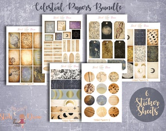 Celestial  Bujo Stickers, Zodiac Journal Stickers, Vintage Planner Stickers, Sticker Sheet Journal, Deco Stickers Kit, Bullet Journaling