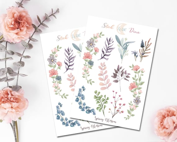 Spring Blossom Stickers Sheet |  Bujo Stickers, Planner Stickers, Bullet Journaling Stickers, Sticker Sheet Journal, Wildflower Sticker