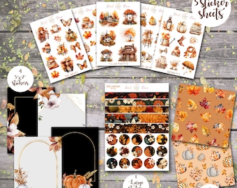 Fall Sticker Sheets Bundle | Bujo Stickers, Autumn Stationary, Scrapbooking Stickers, Goodnotes, Journaling Stickers, Planner Stickers sheet