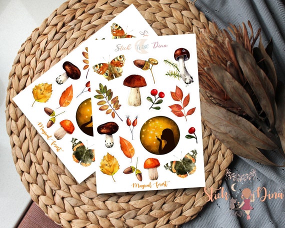 Mushroom Stickers Sheet |  Bujo Stickers, Planner Stickers, Bullet Journaling Stickers, Sticker Sheet Journal,  Forest Sticker, scrapbooking