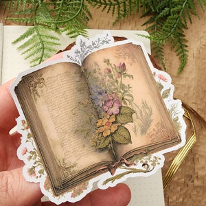 Vintage Floral Books Stickers| Die Cut Bujo stickers| Journal Sticker| Planner Sticker Pack| Scrapbooking Stickers| journaling Sticker image 4
