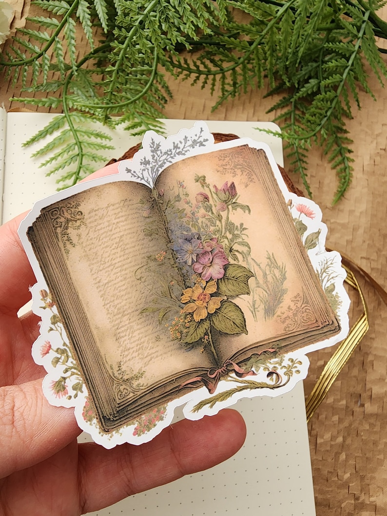Vintage Floral Books Stickers| Die Cut Bujo stickers| Journal Sticker| Planner Sticker Pack| Scrapbooking Stickers| journaling Sticker image 4