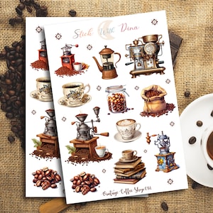 Stickers Coffee Shop vintage | Sticker bullet journal, stickers esthétiques, stickers planificateur de grains de café 086