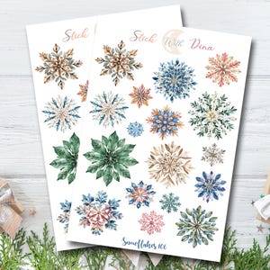 Snowflakes Sticker Sheet, Winter vibe Stickers, Colorful Snowy Holiday, Pastel Snowflakes, Stickers for journaling, Bujo Stickers 106