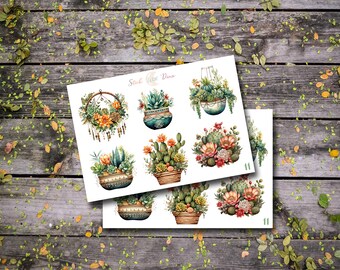 Succulents Mini Sticker Sheet | Floral Planner Stickers, Plants Stickers, Bullet Journaling Stickers, Junk Journal Plants Spring Sticker
