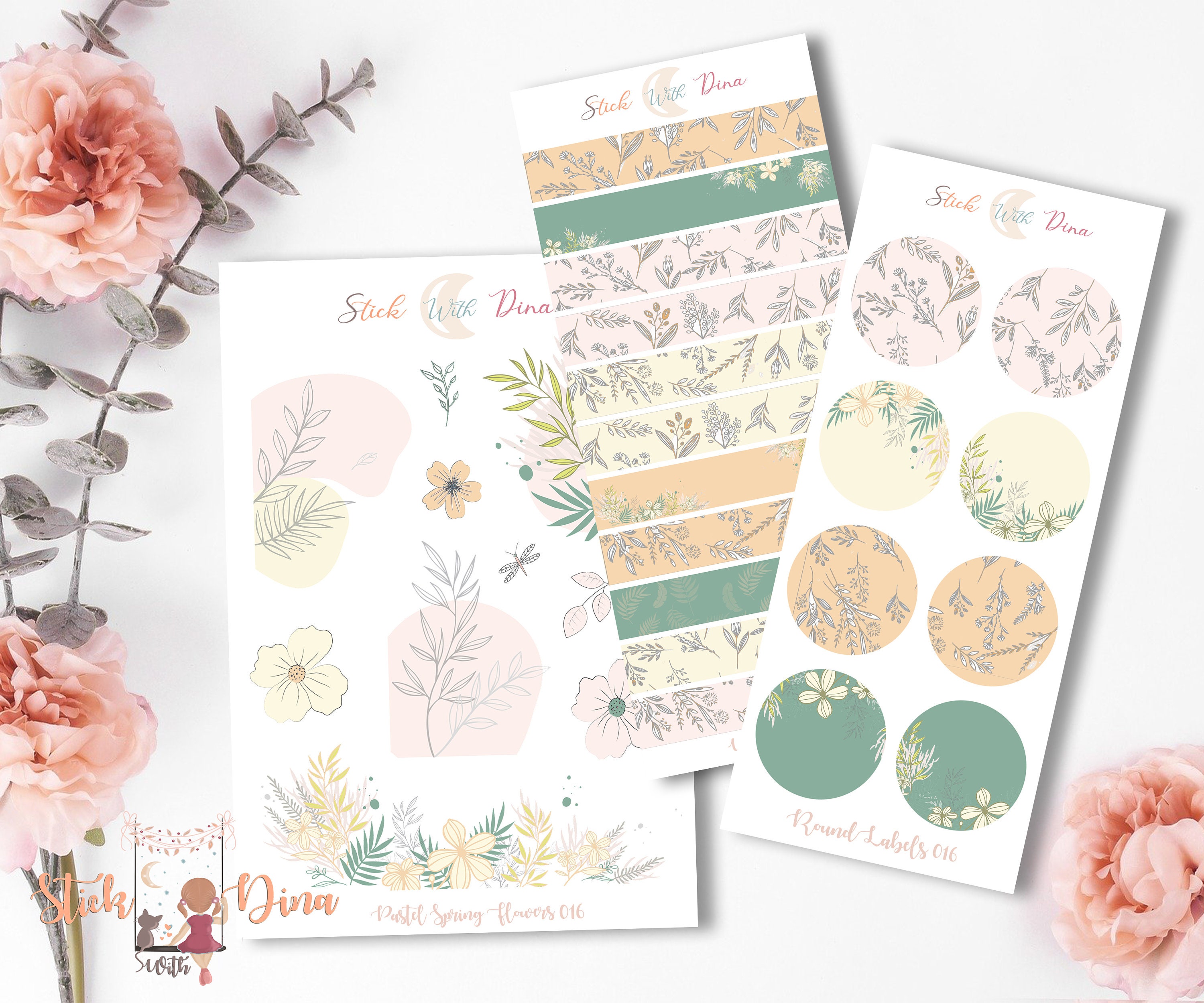 Pastel Spring Flower Sticker Sheet Set | Bujo Stickers, Dot Stickers ...