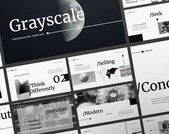 Grayscale Powerpoint | Keynote | Google Slide Bundle Presentation Template | Canva Creative Brand Business Presentation