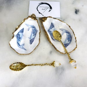 Paisley Fisch Austernmuschel Salz & Pfeffer Pinch Töpfe - Gold Löffel Option