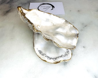 Gold Leaf Oyster Shell Dish Set | Personalisation available | Dorset Pearl Jewellery Dish | Cupped Oyster on Flat Shell Base | Handmade Gift