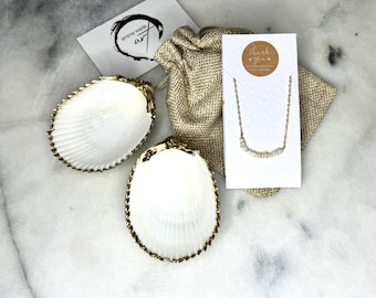 Joyero de concha marina dorada / Caja para anillos de concha marina / Caja de regalo para collar de perlas / Decoración de lujo con conchas marinas