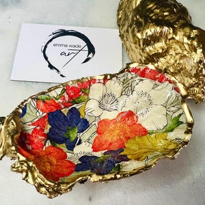 Japanische Blumenausternschale Schmuckschale: Goldvergoldete Muschelringschale, Hochzeitsgeschenkidee, Küstendekor