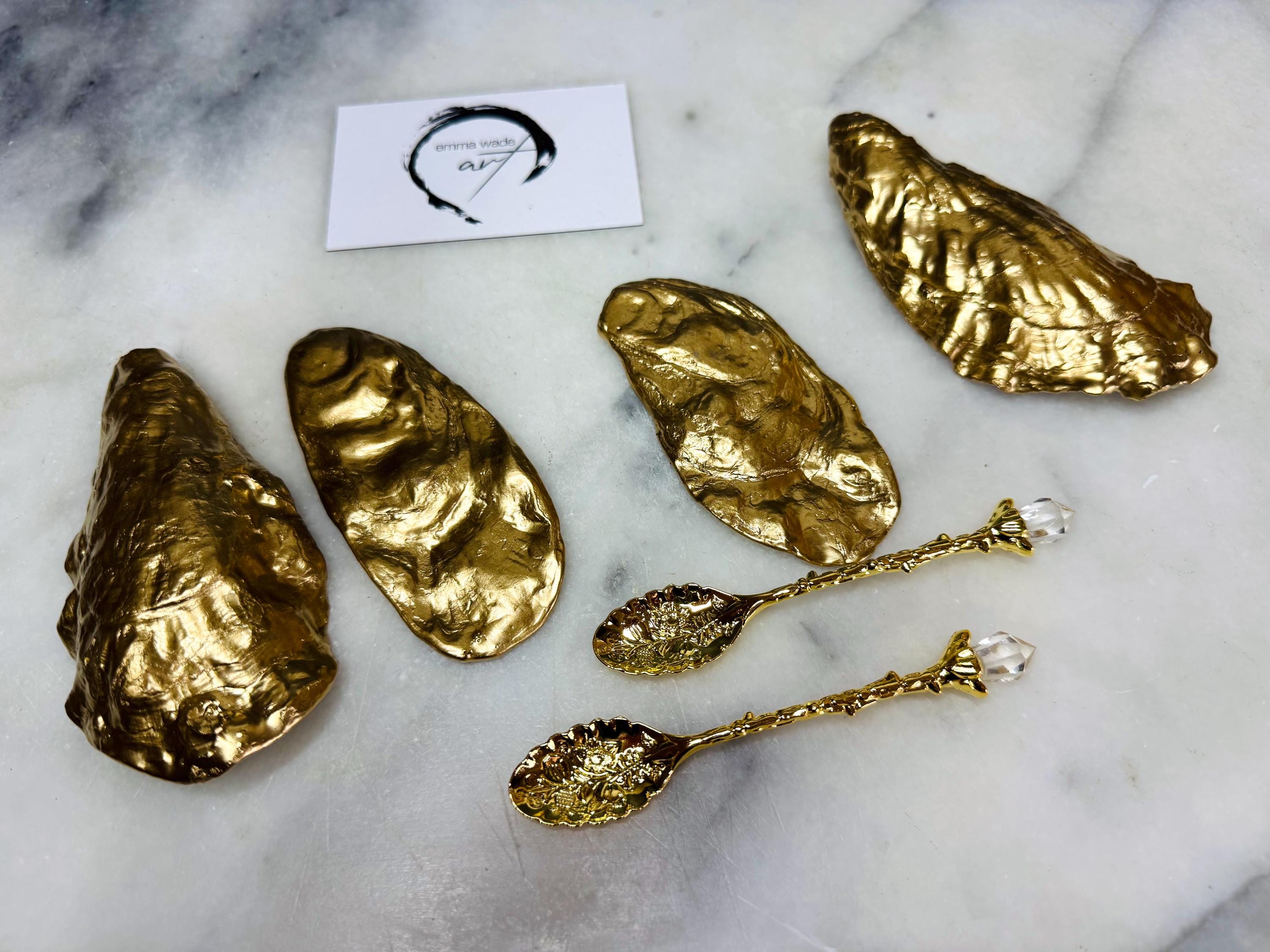 Natural Oyster Shell Salt & Pepper Pinch Pot Set | Gold Leaf 