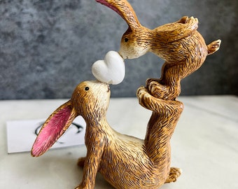 Hand Finished Bunny & Baby Rabbit Figure Set: Shelf Bunny Ornament, Easter Gift, Nursery Decor, Rabbit gift