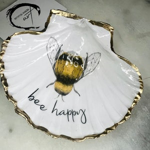 Bee UK Kammussla Prydnadsfat | Humla Smyckesfat | Guldbladssnäcka Ringbricka | Handgjord kustgåva