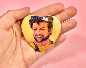 Wolvie 3in Holographic Heart Button