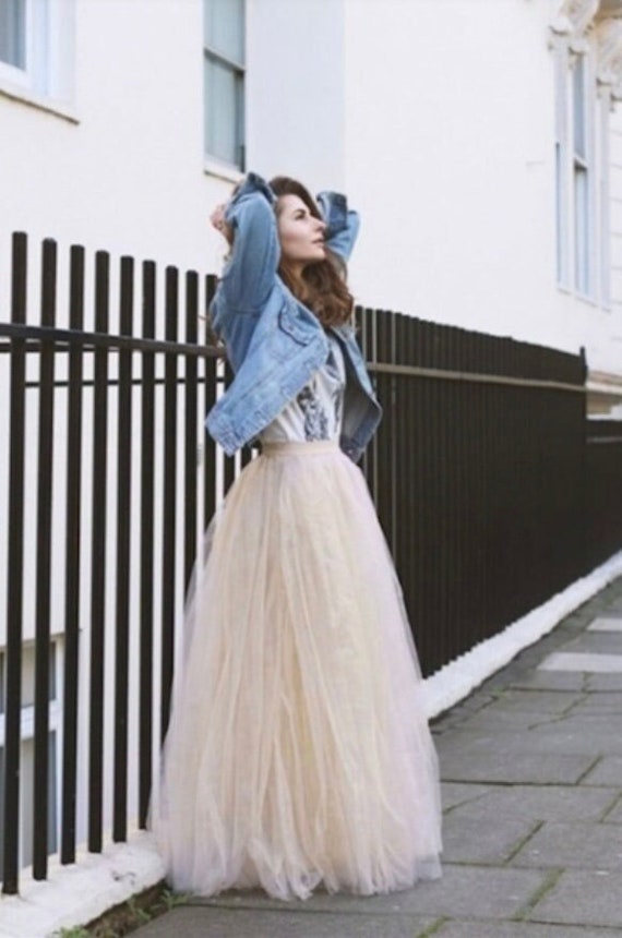 Champagne Tulle Maxi Skirt, Boho Babe Long Tulle Skirt for Women -   Finland