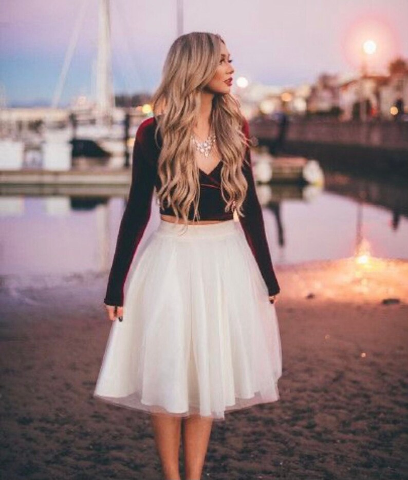 Samantha' Knee Length Tulle Skirt, White Tulle Skirt, Dressy Skirt