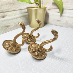 3 Vintage Brass Serpent Head Curtain Tieback Hooks Empire Style Wall Mount Decor