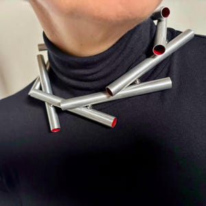 Architectural Necklace in Aluminum and Red Enamel, Contemporary Design, Sculptural Jewelry, Original Gift for Women | Handmade in Italy