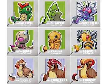 Generation 1 Starters / Pokemon Pixel Art Portraits 