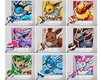 Eeveelution Series / Pokemon Pixel Art Portraits 10x10" / Pixel Puzzle / Wall Portrait Decor / Gifts / Presents / 1024+ Bricks Package