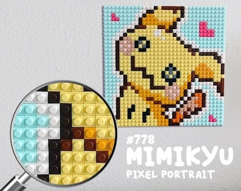 Mimikyu Pokemon Pixel Art Portraits 10x10" / Pixel Puzzle / Wall Portrait Decor / Gifts / Presents / 1024+ Bricks Package
