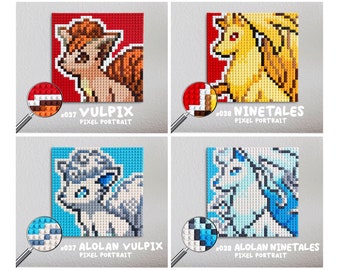 Vulpix x Alolan Vulpix Evolution / Pokemon Pixel Art Portraits 10x10" / Pixel Puzzle / Wall Portrait Decor / 1024+ Bricks Package