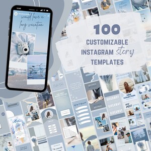 100 Instagram Story | Instagram Templates | Social Media Templates | Canva Instagram Story Templates | Blue Templates