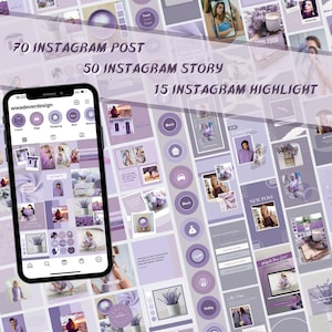 135 Instagram Templates | Instagram Post | Instagram Story | Instagram Hightlight | Social Media Templates | Canva | Purple Templates