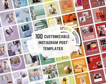 100 Instagram Post | Instagram Templates | Social Media Templates | Canva | Rainbow Template | Red | Orange | Yellow | Green | Blue | Purple