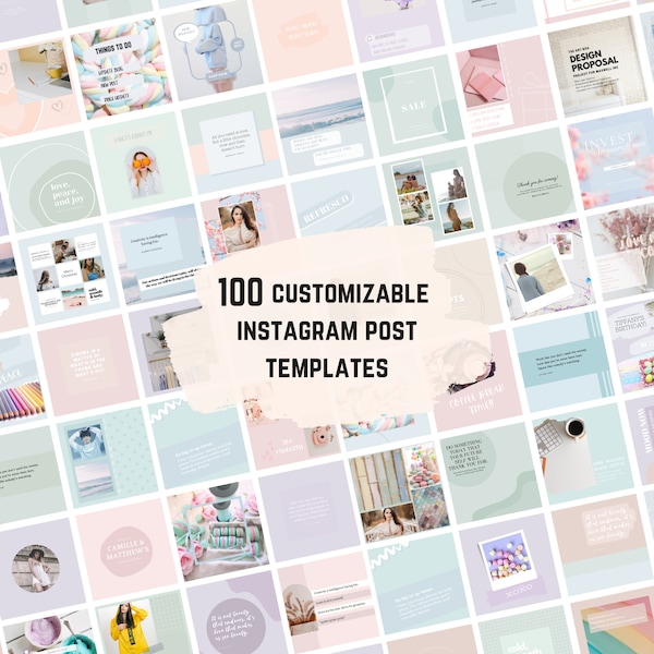 100 Instagram Post | Instagram Templates | Social Media Templates | Canva Instagram Post Templates | Pastel Templates | Pastel Colour