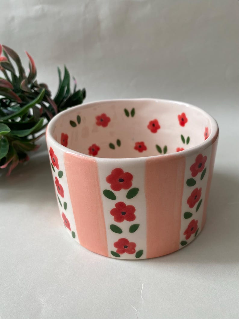 Hand Painted Ceramic Soup Bowl: Red Floral Design - Etsy