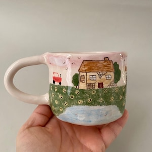 Handmade Ceramic Coffee Mug: Hand-Painted Illustration, Home Mug