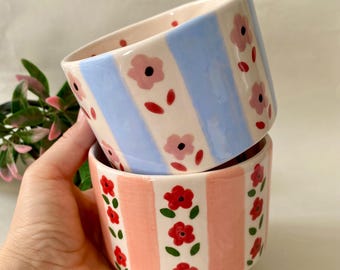 Handmade Ceramic Soup Bowl, Hand Painted Breakfast Bowl, Handmade Floral Bowl, Unique Gift, Red Flowers