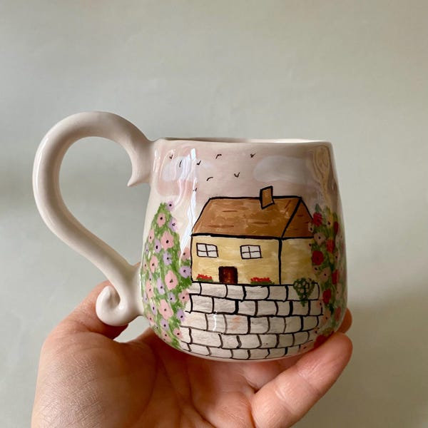 Handmade Ceramic Coffee Mug: Home Mug, Illustration