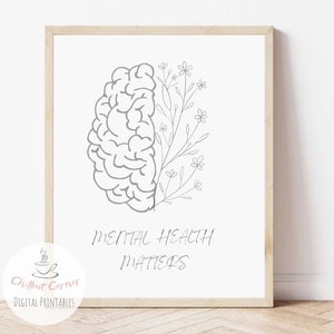 MENTAL health MATTERS Brain Poster, brain art flower anatomy, mental health art, brain bloom print, psychologist office, therapist gift