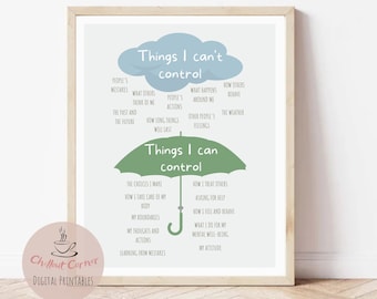Things I Can Control Poster, Blue & Green, Printable Wall Art, Therapist, School Counselor, Office Decor, Calming Stress and Anxiety Prints