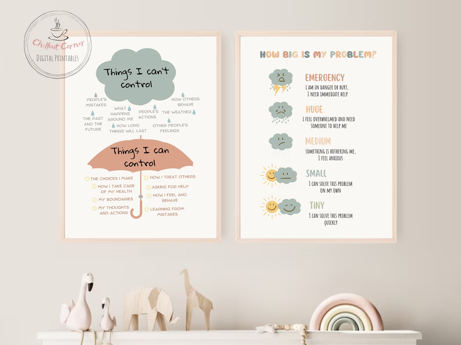 Set of 12 Soft Boho Calming Corner Posters, Coping Techniques Wall Art ...