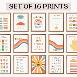 Set of 16 Calming Corner Posters, Coping Techniques Wall Art for Kids, Calm Down Skills, Classroom Management Printable, Instant Download
