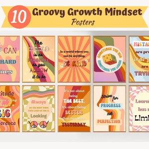 Set of 10 Retro Growth Mindset Poster, Groovy Classroom display, Bulletin board, Vintage Classroom, Instant Download