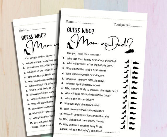Guess Who Mom or Dad Fun Printable Baby Shower Game Mommy - Etsy